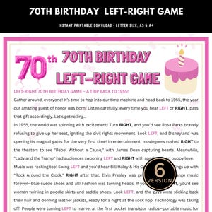 70e verjaardag links rechts spel, 1955 verjaardagsfeest spel, Geboren in 1955 spellen, Afdrukbare verjaardag geef het cadeau door, 70e feest plezier