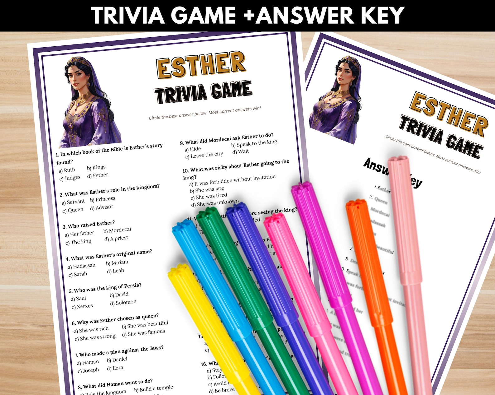 Esther Bible Trivia Game Printable - Queen Esther Quiz for Kids ...