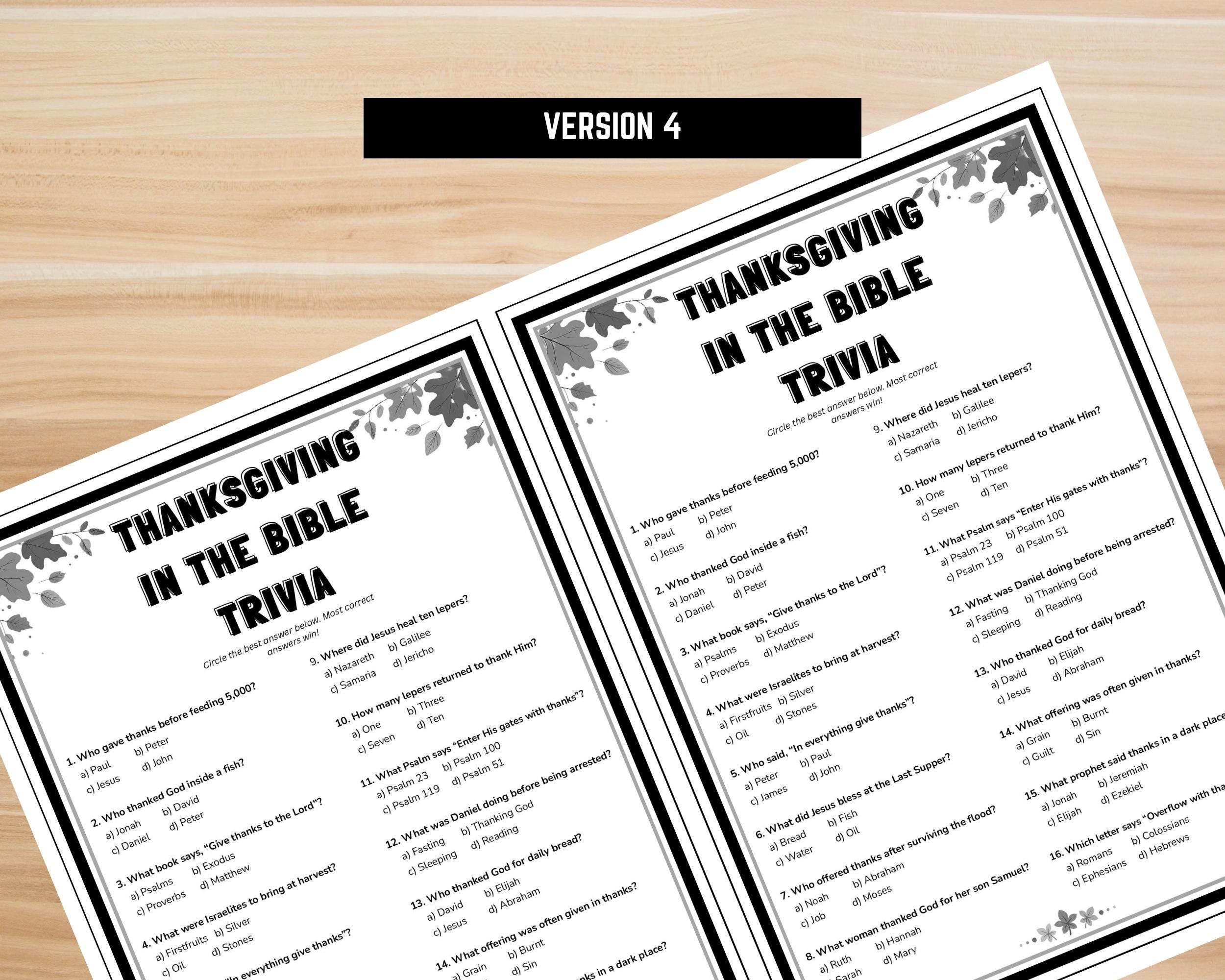 Thanksgiving in the Bible Trivia Game Printable – Christian ...