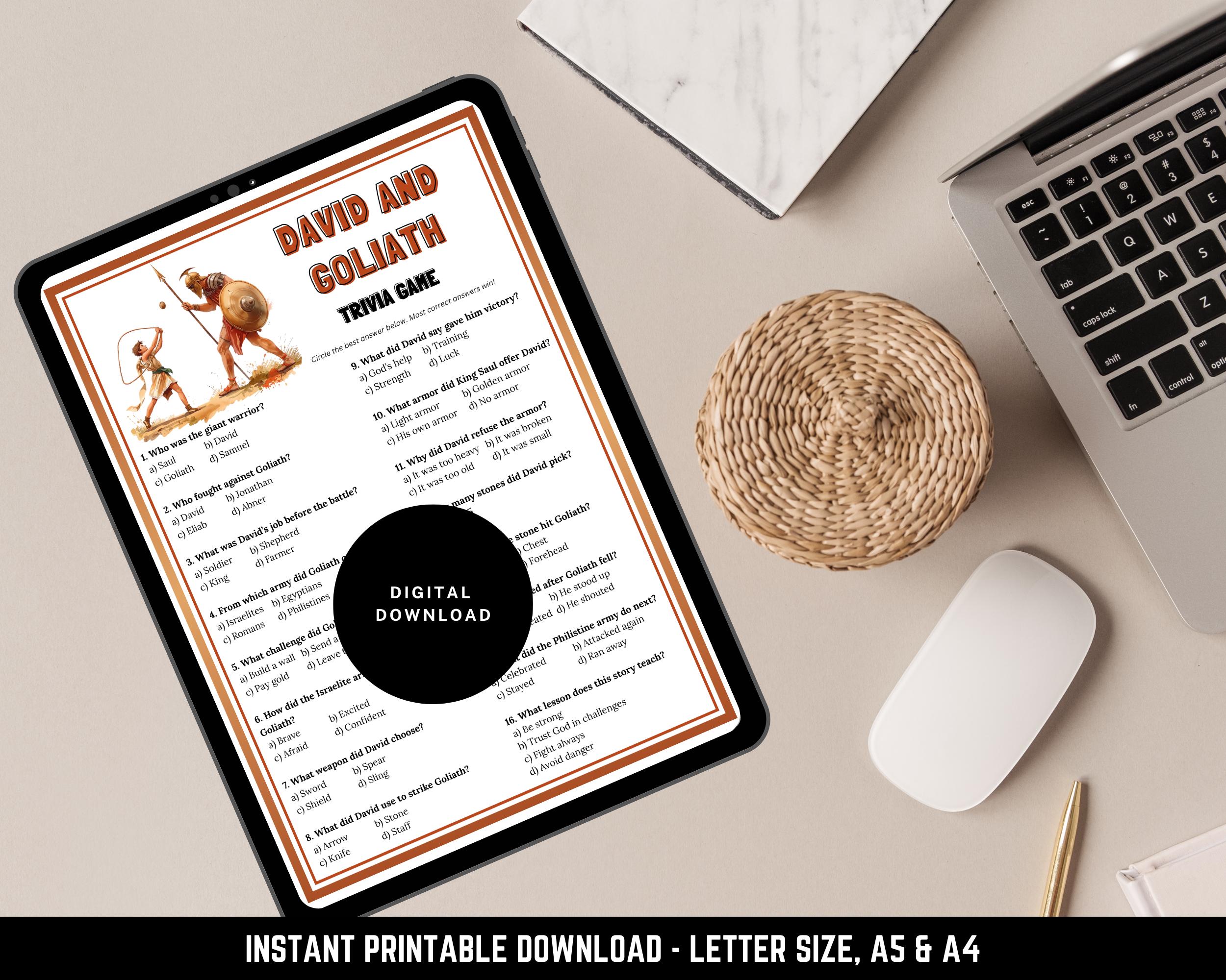 David and Goliath Trivia Game Printable - Bible Quiz for Kids & Adults ...