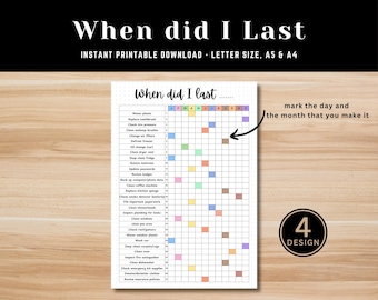 When Did I Last Tracker - Printable Journal Page, Habit Tracker, Task Reminder, A5 BUJO Planner Page