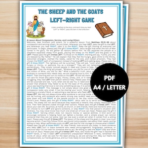 Sheep and Goats Left Right Game, Printable Bible Game, Sunday School Activity, Pass the Present, Church Youth Group Icebreaker
