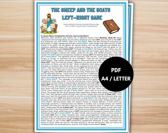 Sheep and Goats Left Right Game, Printable Bible Game, Sunday School Activity, Pass the Present, Church Youth Group Icebreaker