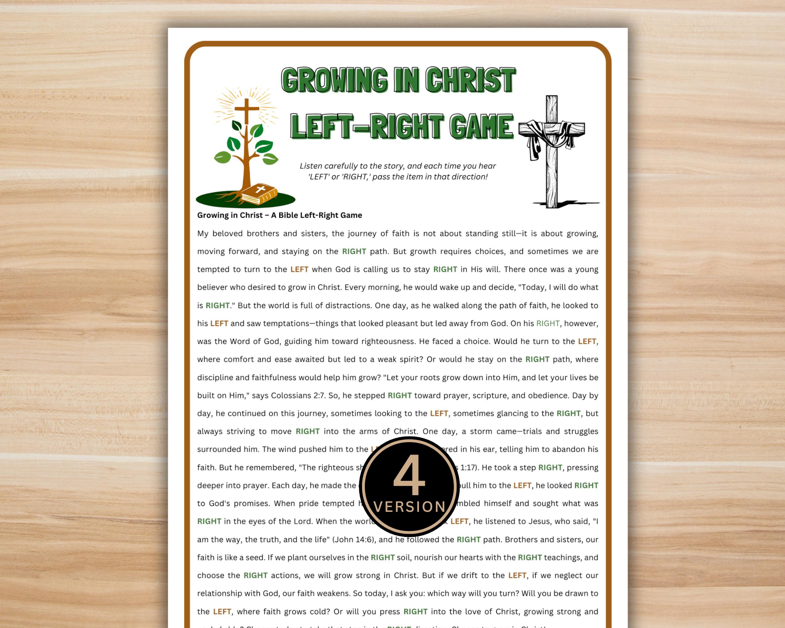 Growing in Christ Left Right Game - Printable Bible Study and Church ...