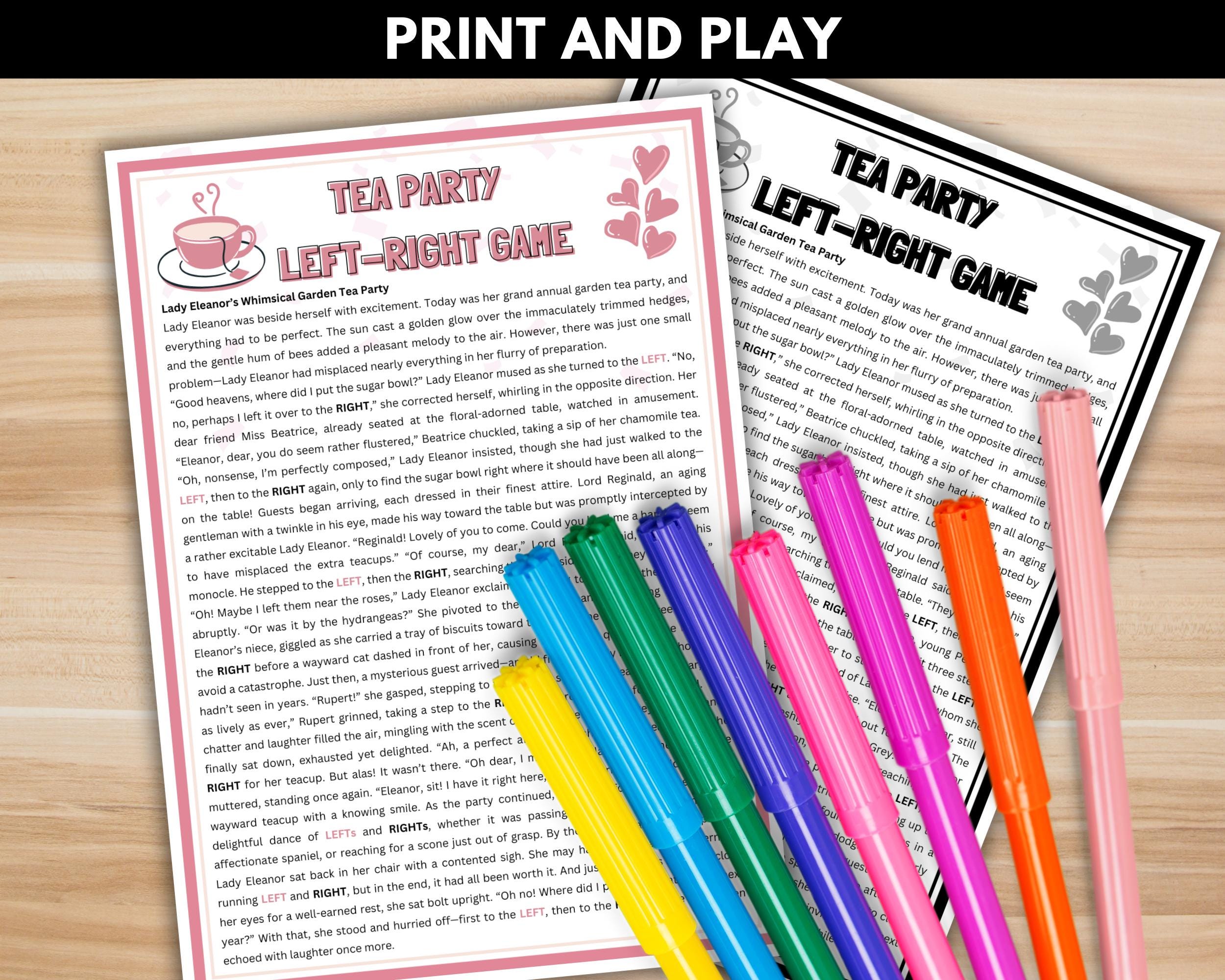 Tea Party Left Right Game | Printable Tea Party Game | Fun Group ...
