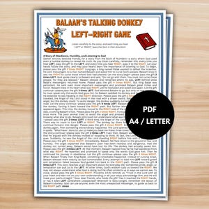 Balaam's Talking Donkey Left-Right Game - Printable Bible Story, Christian Group Activity, Church Party, Sunday School Game