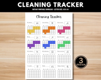 Cleaning Tracker Printable | Chores List and Cleaning Log | Bullet Journal Template | Habit and Chore Tracker for Cleaning Routines