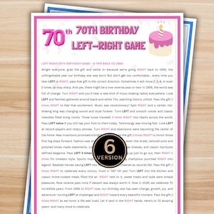 70th Birthday Left Right Game, 1956 Birthday Party Game, Born in 1956 Games, Printable Birthday Pass the Present, 70th Party Fun