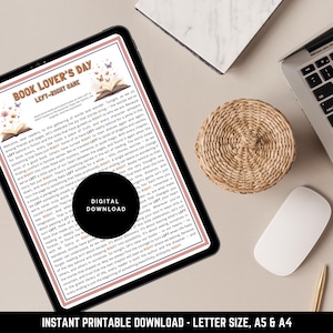 Reading party printable – Left Right pass the gift game for book lovers, instant digital download