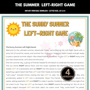 Summer Left Right Game | Fun Summer Party Game | Printable Pass the Prize | Summer Gift Exchange