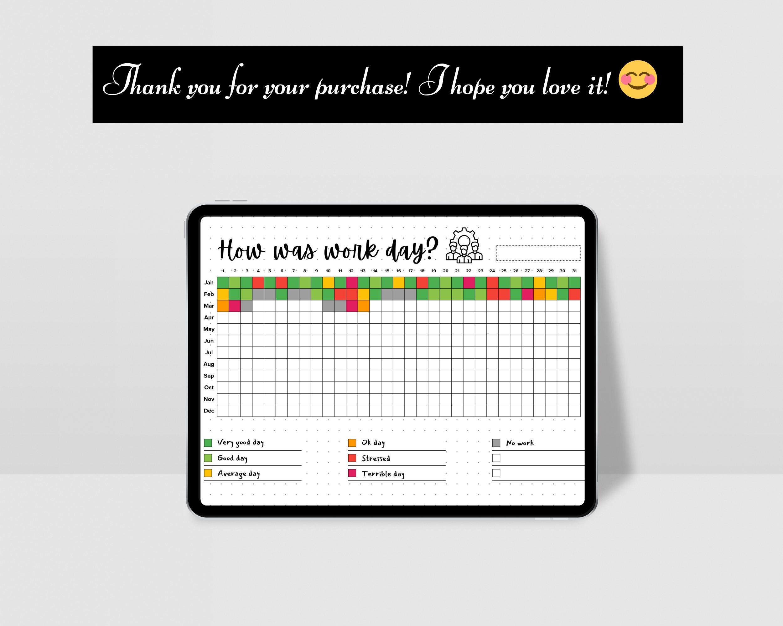 Yearly Work Day Tracker - Printable Mood and Work Tracker Journal Page ...
