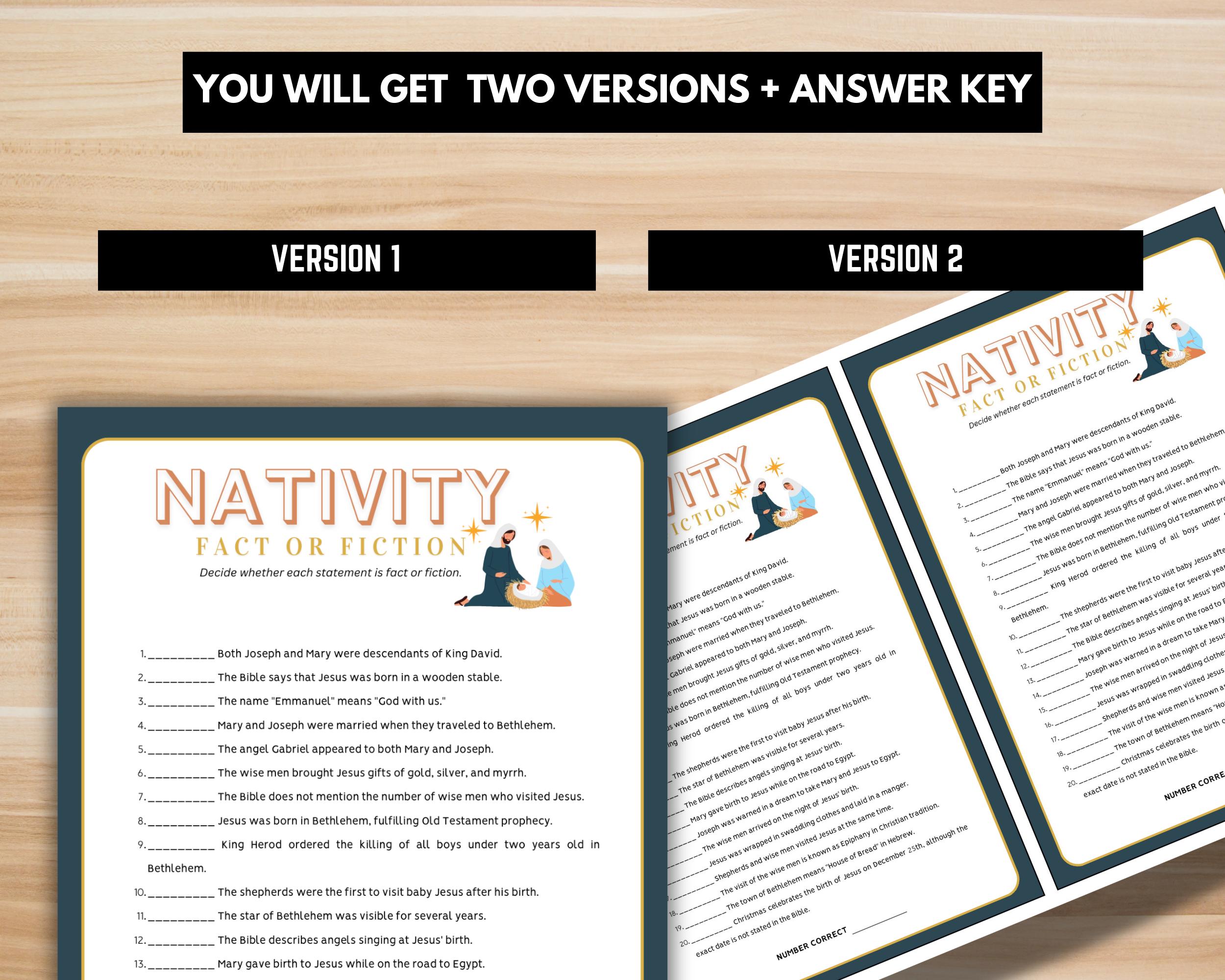 Bible Christmas Trivia | Nativity Fact or Fiction Game | Printable ...