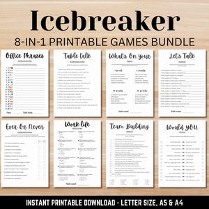 Paquete de juegos para romper el hielo imprimible | Fiesta en la oficina, iniciadores de conversación para la cena | Team Building, Tarjetas para romper el hielo | Descarga digital instantánea