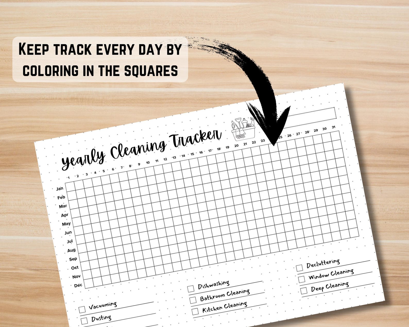 Yearly Cleaning Tracker Printable - Cleaning Planner Page - Chores ...