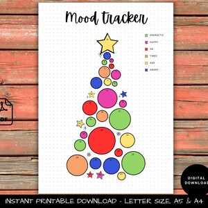 Holiday Mood Tracker - Printable Christmas Tree Journal Page - Daily Feelings Tracker for Bullet Journals - A4, A5, US Letter pdf