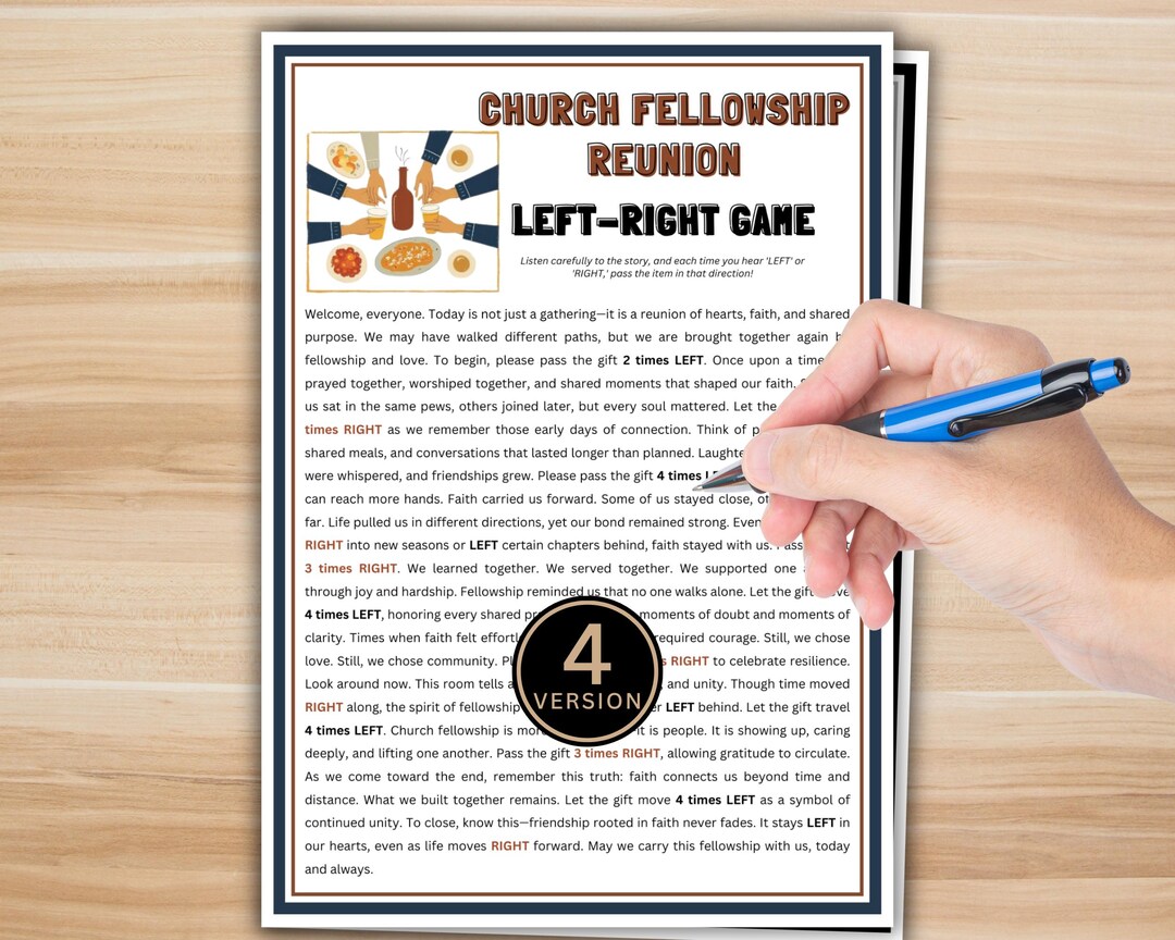 Church Fellowship Reunion Left Right Game Printable | Bible Church Game ...