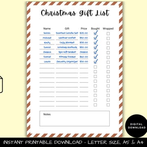 Weihnachtsgeschenkliste - Weihnachtstagebuchseite - A5-Tagebuchseite - DRUCKBARER Tracker - Weihnachtsgeschenkliste - Brief an den Weihnachtsmann - Lieber Weihnachtsmann