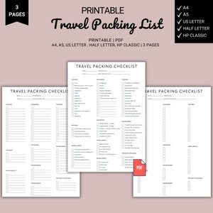 Printable Travel Packing List - Instant Download, Vacation Planner, Vacation Organizer, Packing List, Where to Go, Packing List, pdf