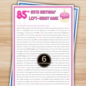 85th Birthday Left Right Game | Printable 1941 Birthday Party Game | Pass the Present | Funny Adult Birthday Game