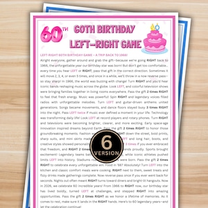 60th Birthday Left Right Game, Pass The Present, Born in 1966 Party Game, Printable Birthday Party Game, Left Right Gift Exchange