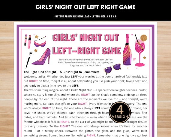 Girls' Night Out Left Right Game - Fun Printable Party Game for Ladies' Night, Bachelorette Party, Women's Night In, Gift Exchange Game