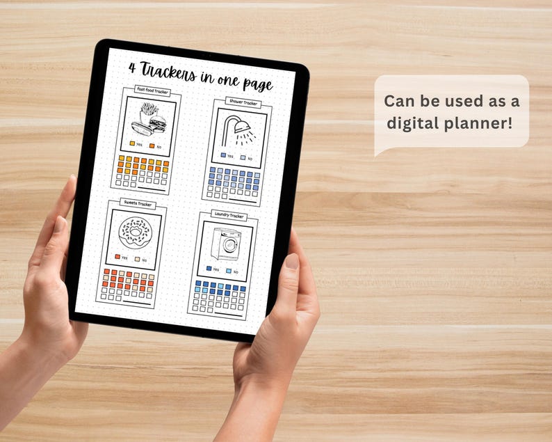 Combined 4-in-1 habit tracker page with blank background, can be used as a digital plannel