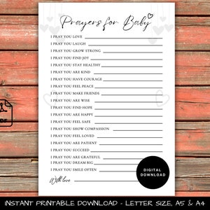 Juego de Oraciones Imprimibles para Baby Shower | Tarjetas de deseos de bebé editables | Predicciones de bebés | Fiesta de bienvenida al bebé religiosa | Plantilla de consejos y deseos
