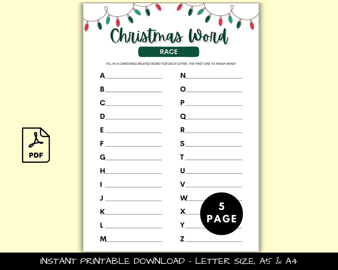 Christmas Word Race Game Printable | Family Christmas Game | Fun