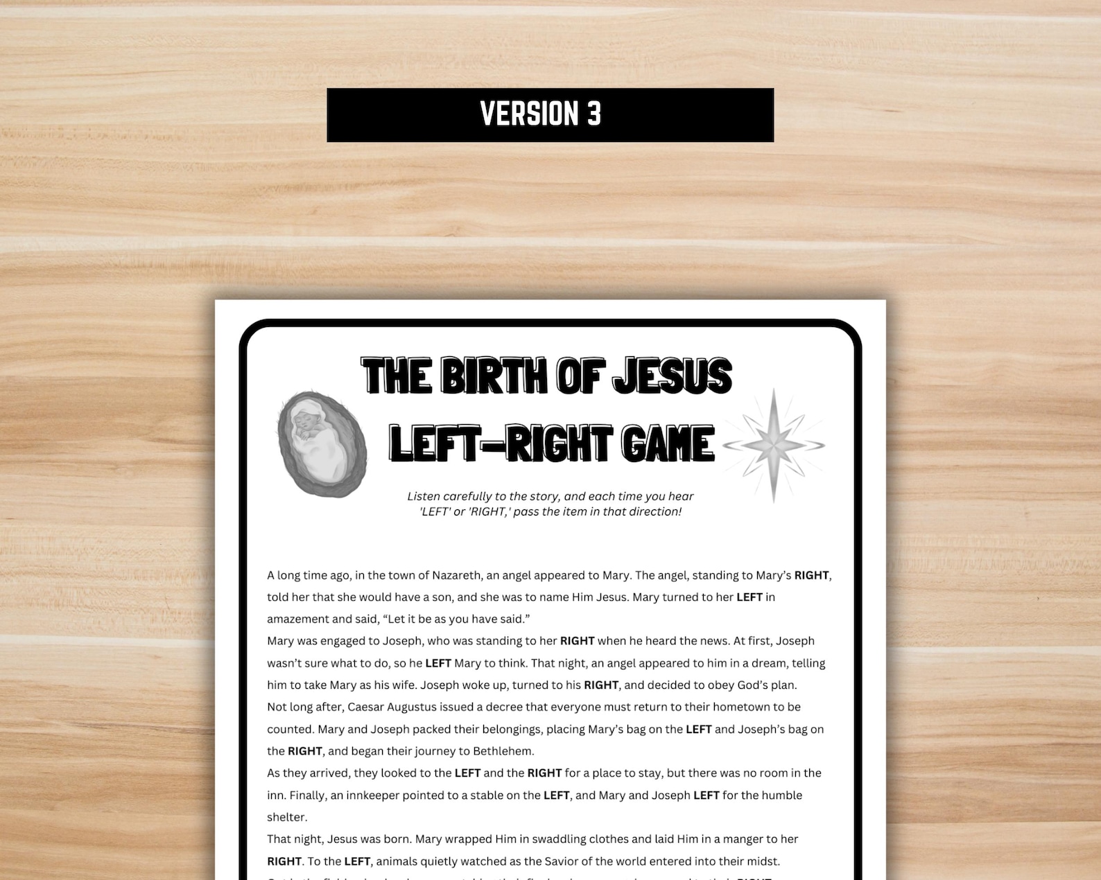 Jesus' Birth Left-right Game - Printable Bible Game for Sunday School ...