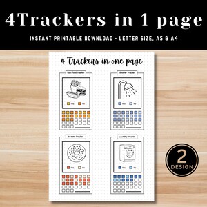 Printable fast food, shower, sweets, and laundry tracker page in dotted background format.