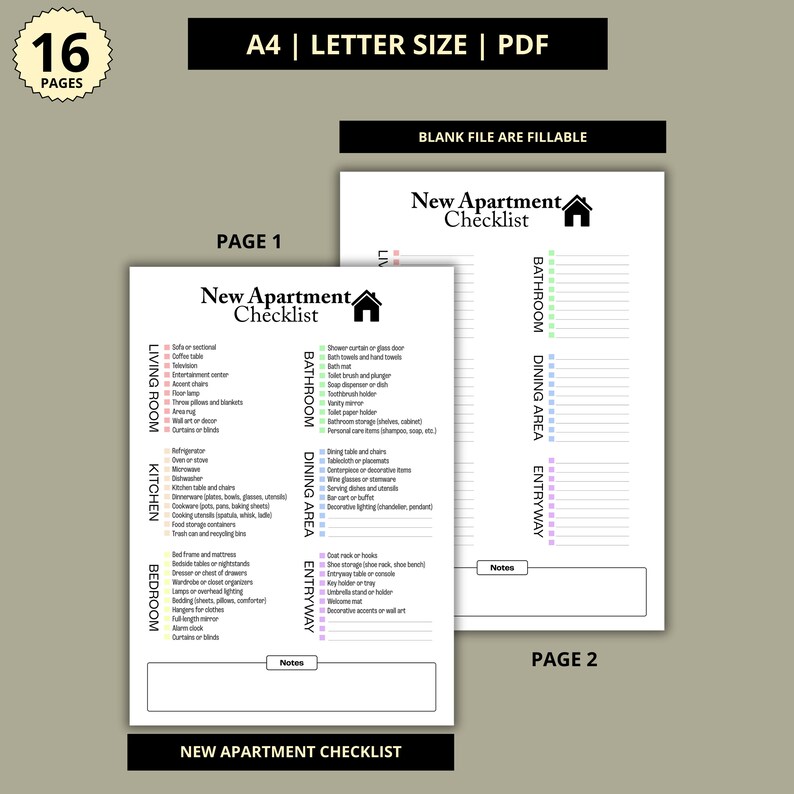 New Home Checklist Bundle, Printable New Apartment Checklist, First ...