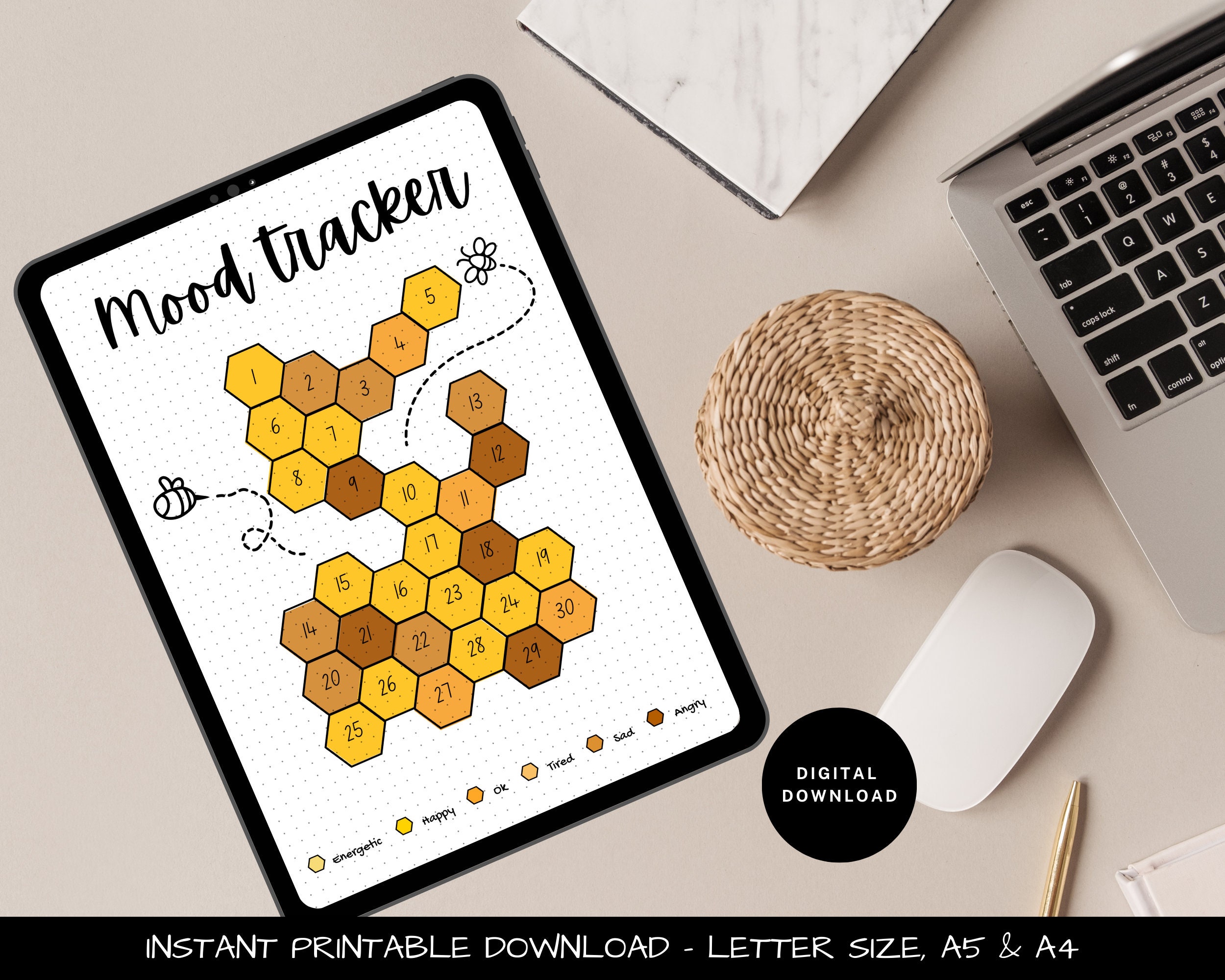 Honeycomb Mood Tracker - Printable Journal and Planner Page - Daily ...