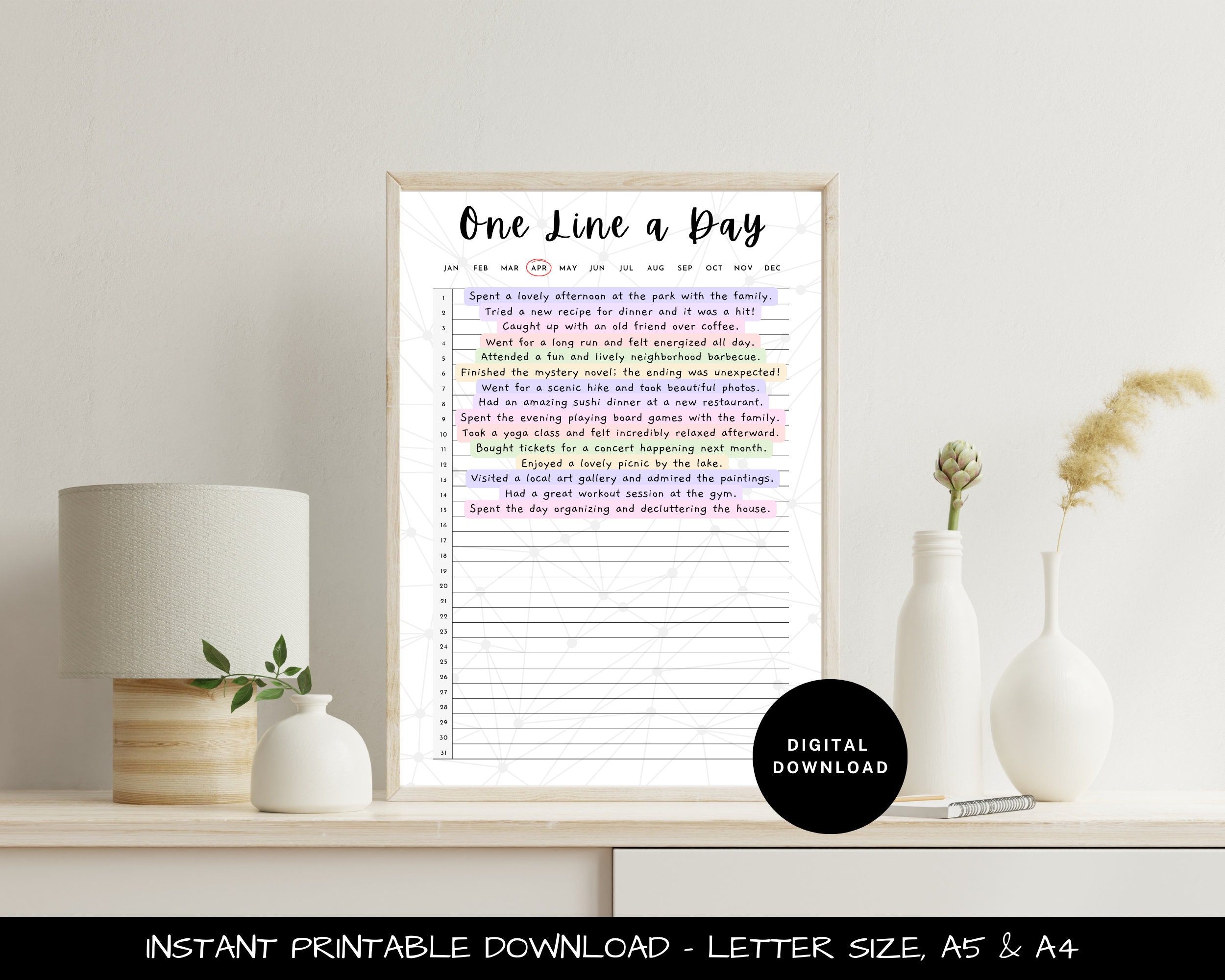 One Line A Day - PRINTABLE Journal Page, Daily Gratitude Tracker ...