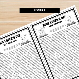 Bookish party game – printable pass the gift Left Right story, instant download for adults and teens