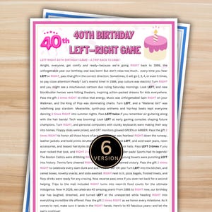 Gioco per il 40° compleanno, gioco per feste "Sinistra Destra", gioco per feste "Nati nel 1986", passa il regalo stampabile, intrattenimento per il 40° compleanno, gioco regalo "Sinistra Destra"