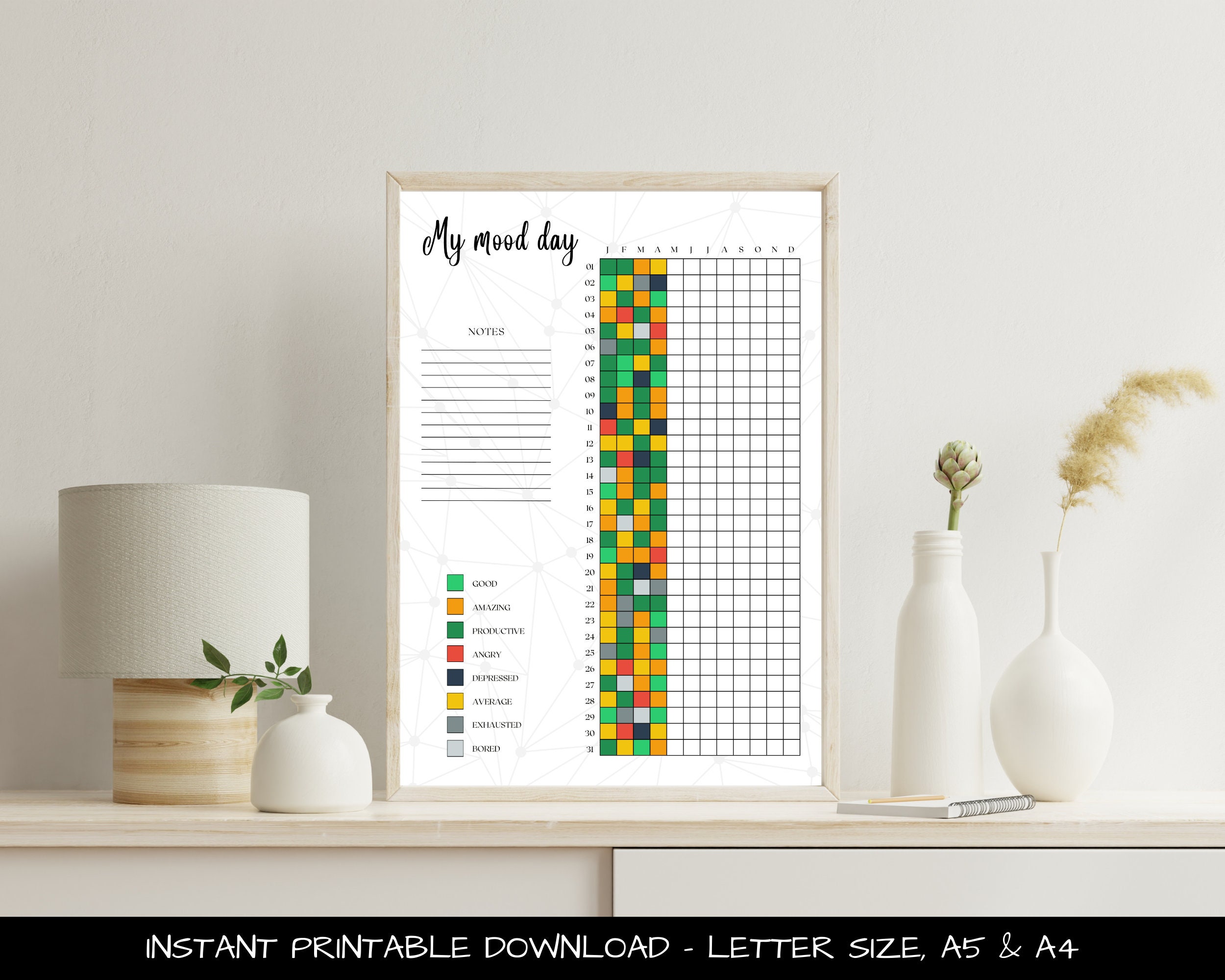 Printable Bullet Journal Mood Tracker Template - A5 Daily Tracker Page ...
