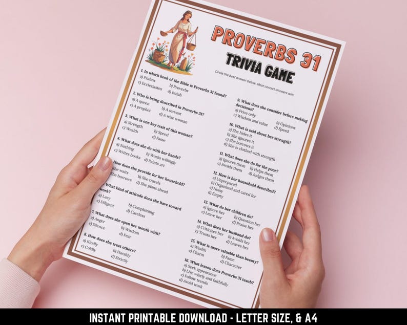 Proverbs Games Proverbs 31 Trivia Game Printable, Virtuous Woman Bible Quiz for Kids ...