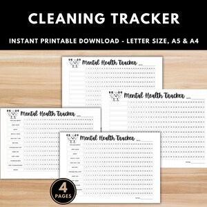Minimalist mental health journal printable PDF. Monthly emotional wellbeing tracker for self care