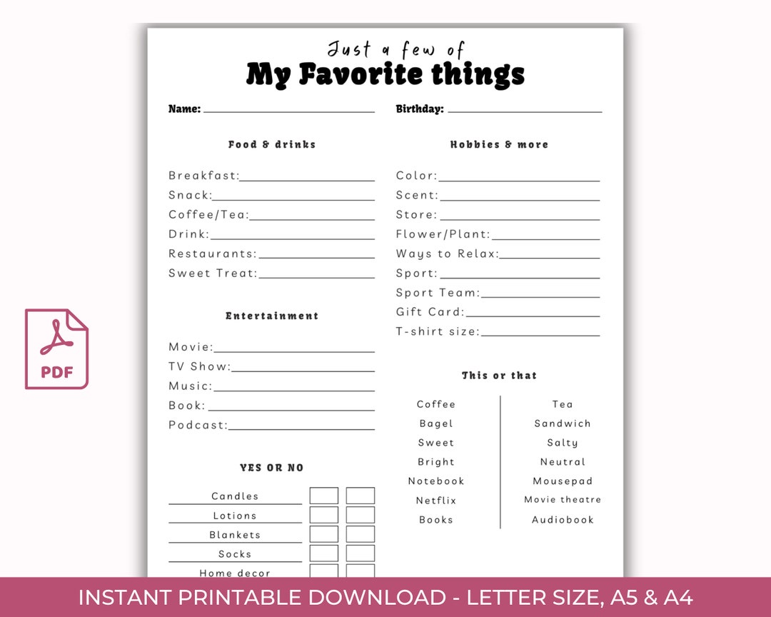 Employee Favorites Survey Printable Coworker Questions All About Me