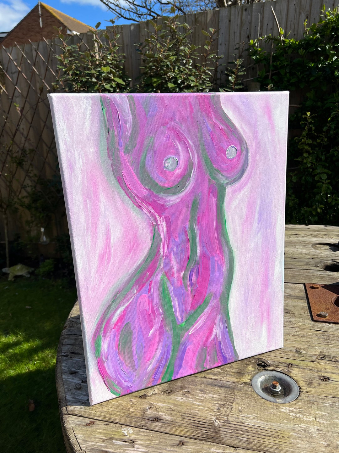 Pink Naked Body Painting on Canvas Etsy