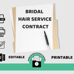 Bridal Hair Contract Template, Hairstylists Intake Form