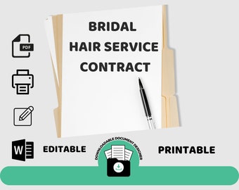 Bridal Hair Contract Template, Hairstylists Intake Form