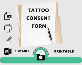 Formulario de consentimiento para tatuajes: Plantilla de exención editable (descarga digital)