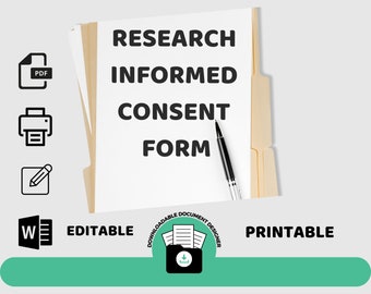 Research Informed Consent Form: Editable Template (Digital Download)