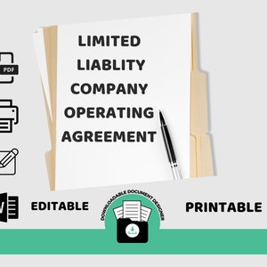 May include: A printable and editable Limited Liability Company Operating Agreement document. The document is available in PDF, Word, and printable formats.