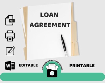 Loan Agreement Template: Editable & Printable (Digital Download)
