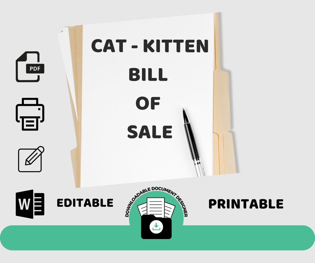 Cat Bill of Sale Kitten Bill of Sale Pet Bill of Sale Pet Etsy