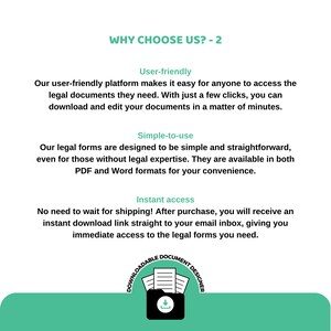 May include: A green and white graphic with the text "WHY CHOOSE US? -2" and three bullet points describing the benefits of using the service. The bullet points are "User-friendly", "Simple-to-use", and "Instant access". The graphic also includes a white icon of a folder with a download arrow and three documents inside.