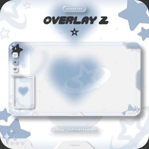 Pode incluir: Sobreposi&ccedil;&atilde;o animada azul e branca com o texto "OVERLAY Z" em preto. A sobreposi&ccedil;&atilde;o tem a forma de um cora&ccedil;&atilde;o, estrelas e uma moldura branca. O texto "FULLY CUSTOMIZABLE!" est&aacute; na parte inferior da sobreposi&ccedil;&atilde;o.