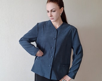 Vintage 90s faux suede straight cut boxy oversized blazer in navy